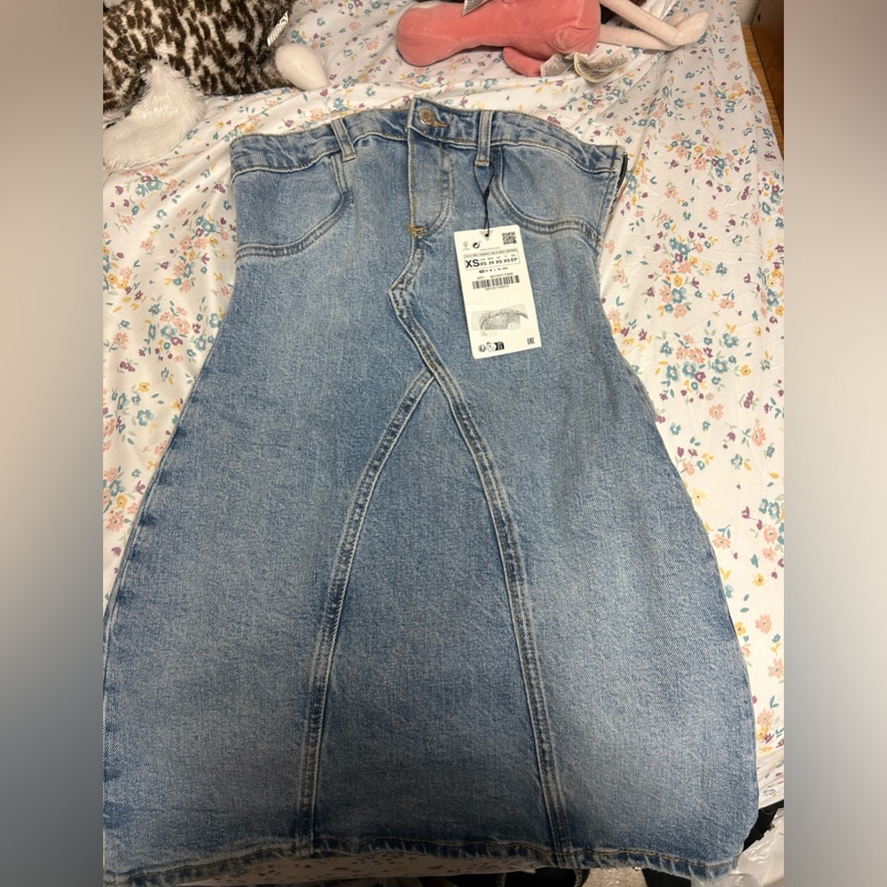 ZARA NEW WOMAN  TRF STRAPLESS DENIM MINI DRESS BLUE Size Xs 9213/011